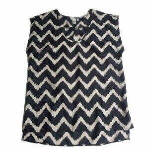 14th & Union Black & Cream Chevron Print Hi-Low Sleeveless Top sz M